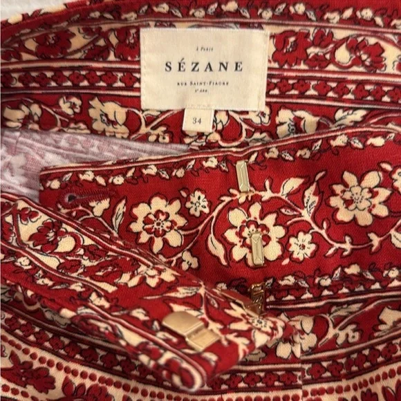 Sezane *PANTS ONLY!* Tiago Trousers Pants in Sara Red Colorway Size 2 - Picture 3 of 4
